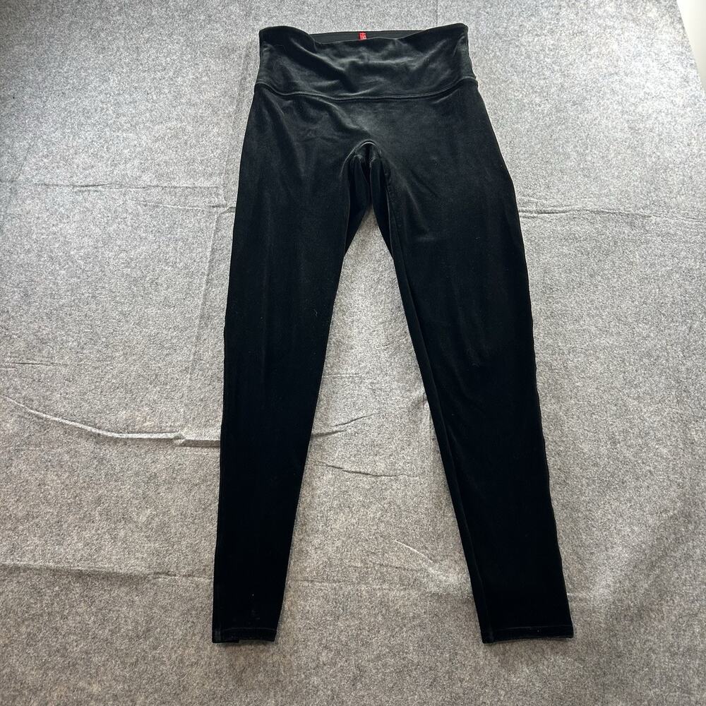 Spanx Black Velvet Velour Leggings XL High Waist Stretch Tummy Control Holiday